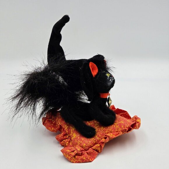 Annalee 2009 Moonlight Witch Cat On Pillow Halloween Black Orange Kitten Doll - Picture 9 of 14